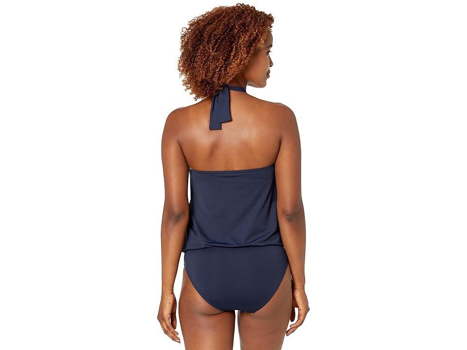 MICHAEL Michael Kors Iconic Solids Logo Ring Trim Halter Blouson One-Piece With Hidden U Wire Women's Swimsuits One Piece Product Image