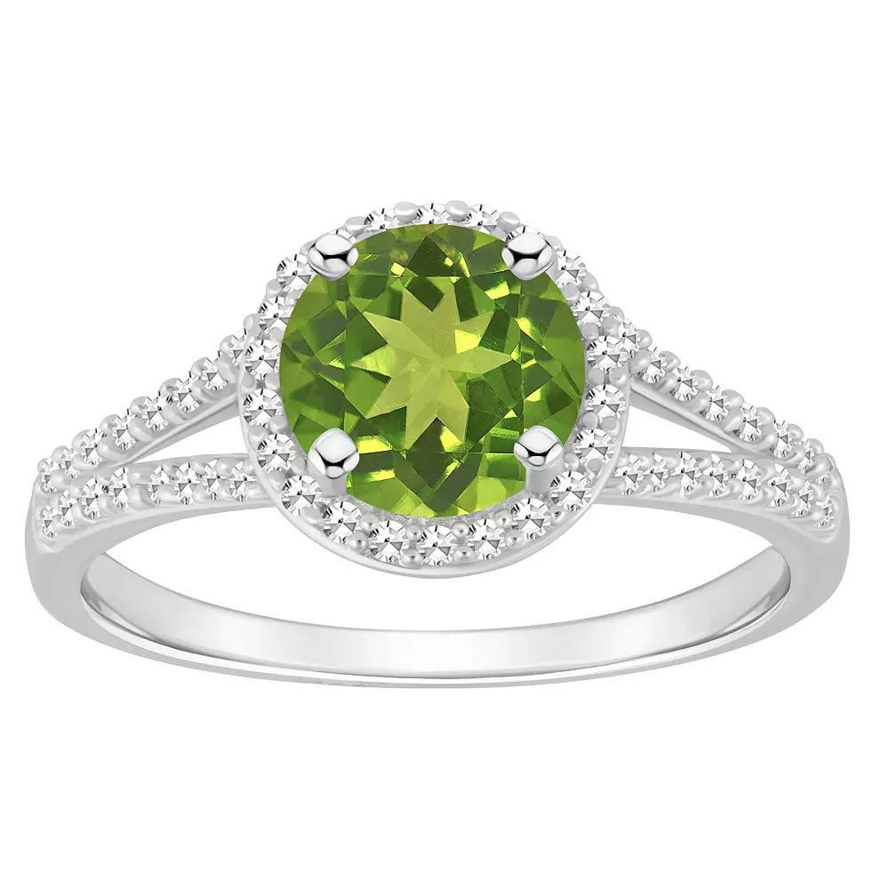 Celebration Gems Sterling Silver 7 mm Round Gemstone and 1/4 Carat T.W. Diamond Split Shank Ring, Women's, Size: 8, Peridot Product Image