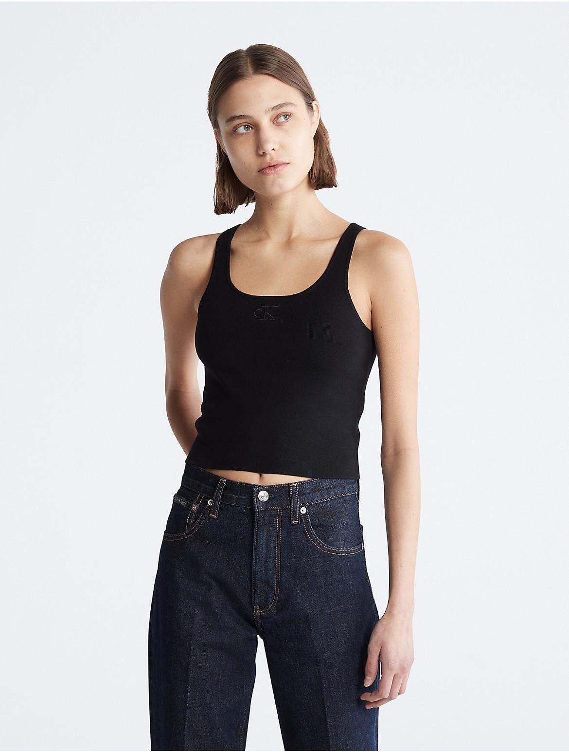 Calvin Klein Womens Logo Embroidery Cropped Tank Top - Ivory - XL Product Image