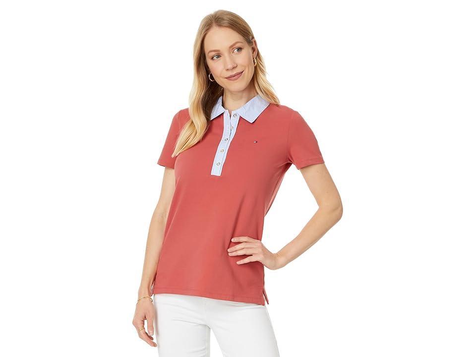 Tommy Hilfiger Mixed Media Short Sleeve Polo (Mineral ) Women's Clothing Product Image