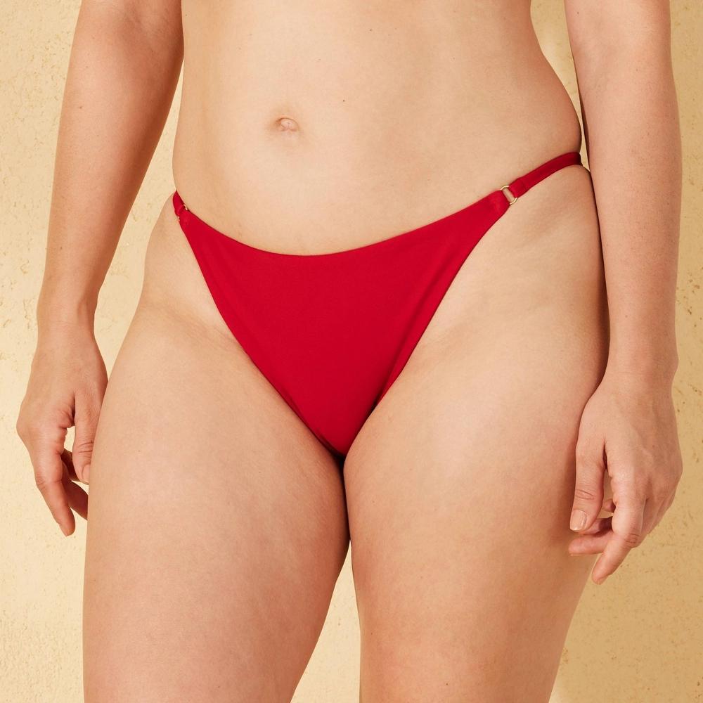 Womens Ring Detail High Leg Extra Cheeky Bikini Bottom - Shade & Shore Red XL: Nylon Spandex Blend, Low Rise, Pull-On Style Product Image