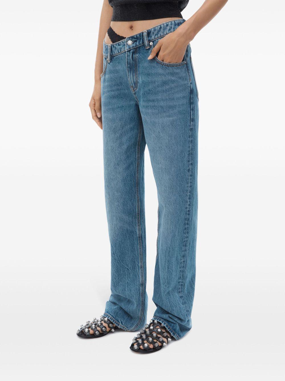 asymmetrical waistband lace jeans Product Image