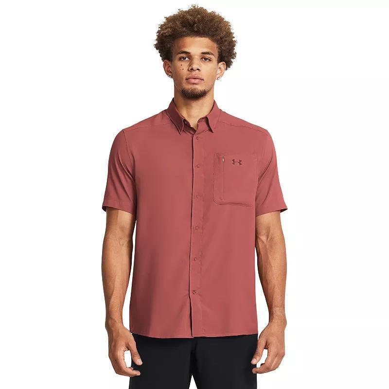 Men's Under Armour UPF 30 Drift Tide 2.0 Fitted Performance Short Sleeve Button-Down Shirt, Size: Medium, Silica Green Product Image