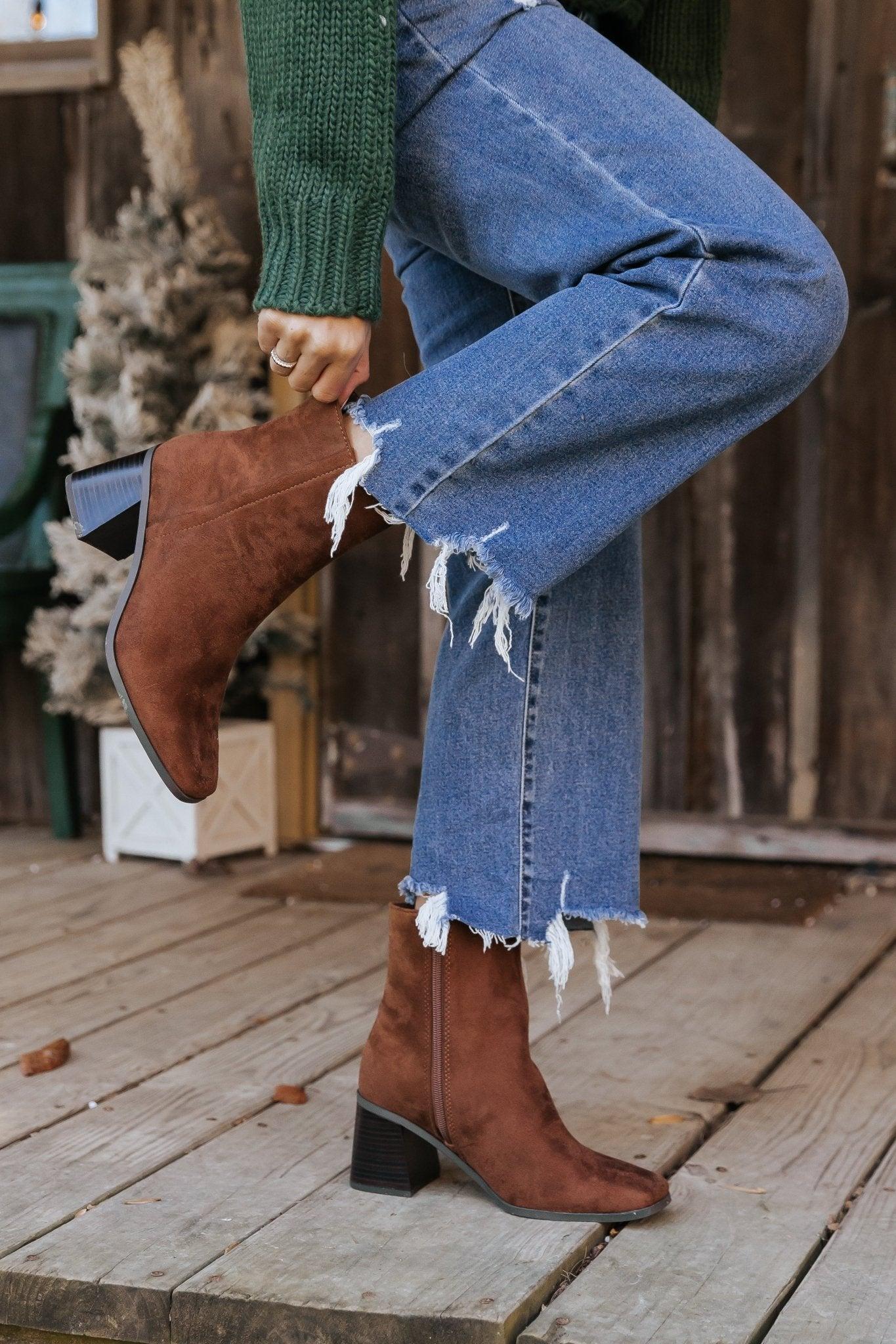 Chestnut Faux Suede Heeled Ankle Booties - FINAL SALE Product Image