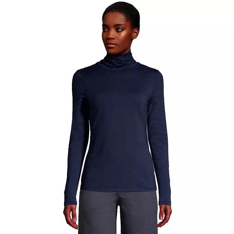 Womens Lands End Lightweight Fitted Turtleneck Radiant Blue Product Image