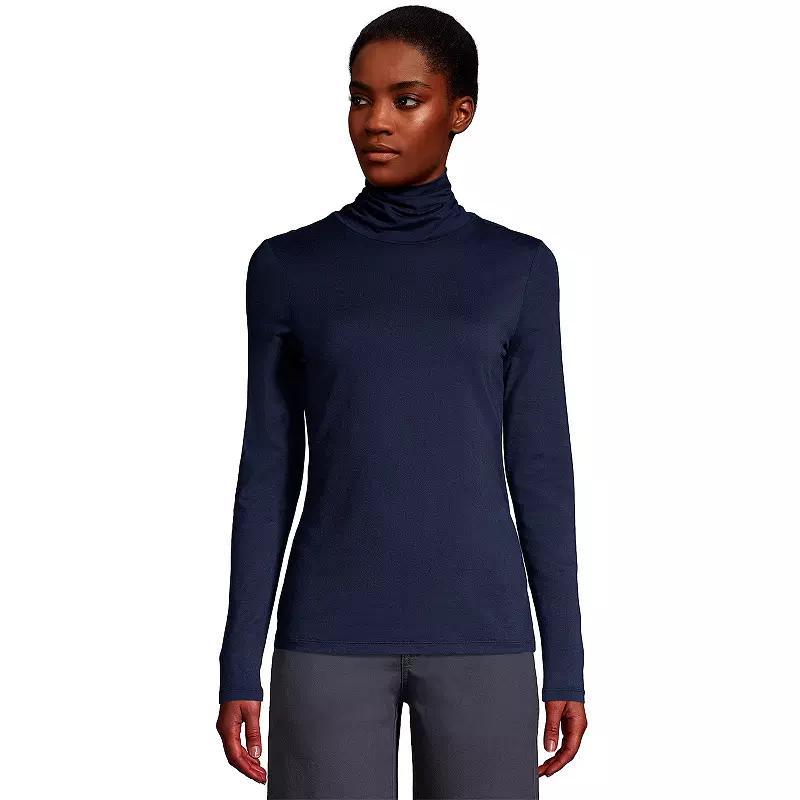 Womens Lands End Lightweight Fitted Turtleneck Radiant Blue Product Image