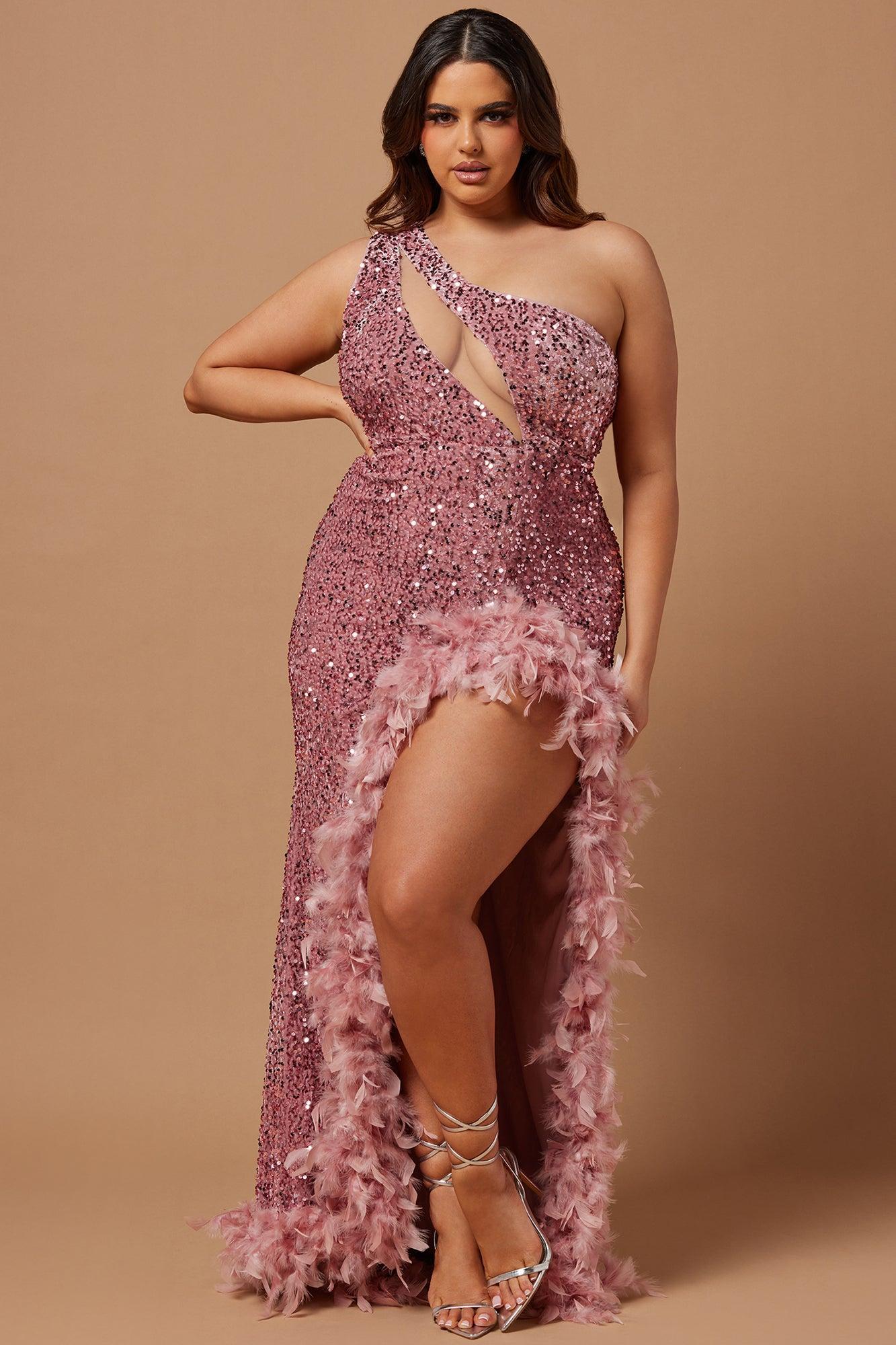 Esme Sequin Feather Maxi Dress - Pink Product Image