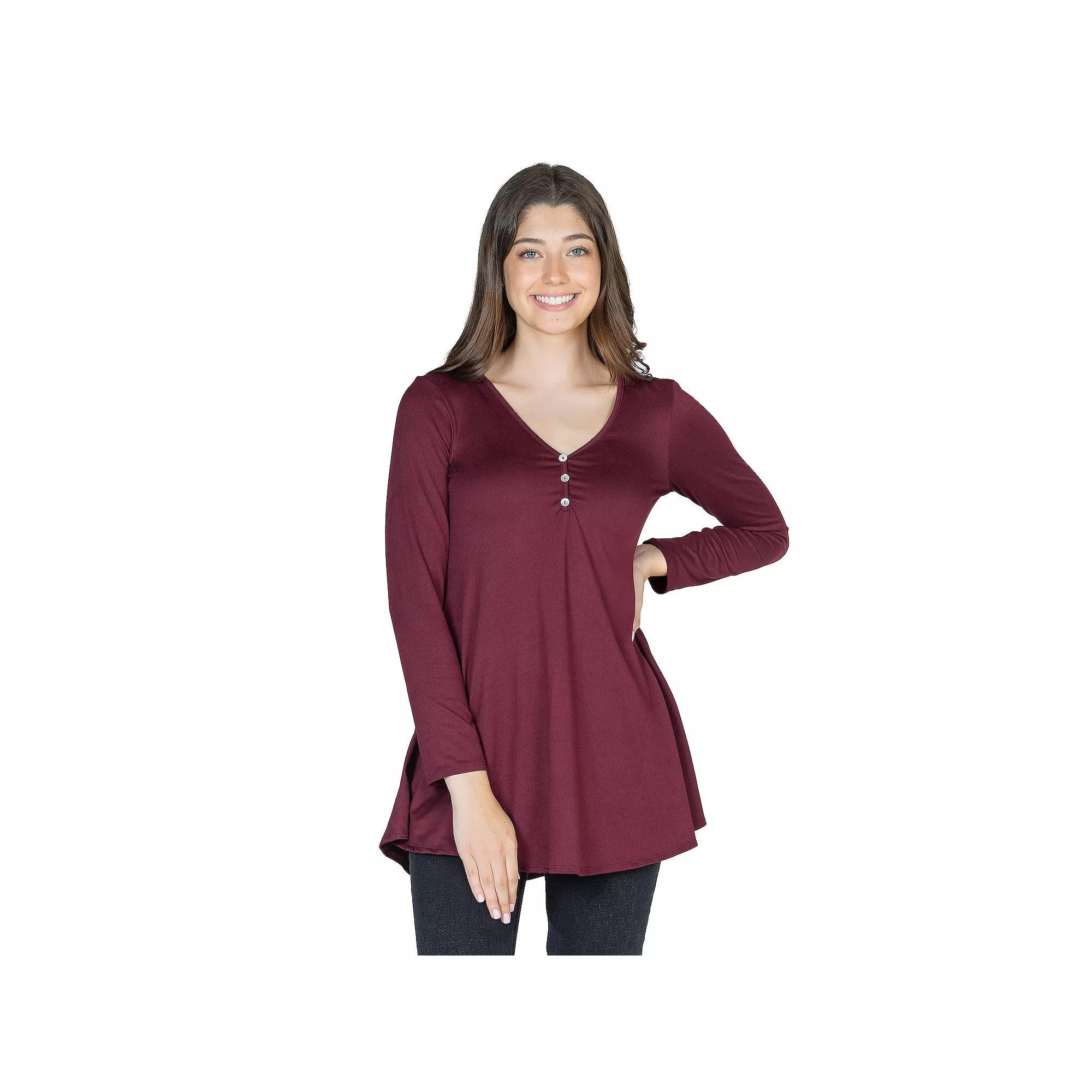 Womens 24Seven Comfort Apparel Flared Henley Tunic Top Product Image