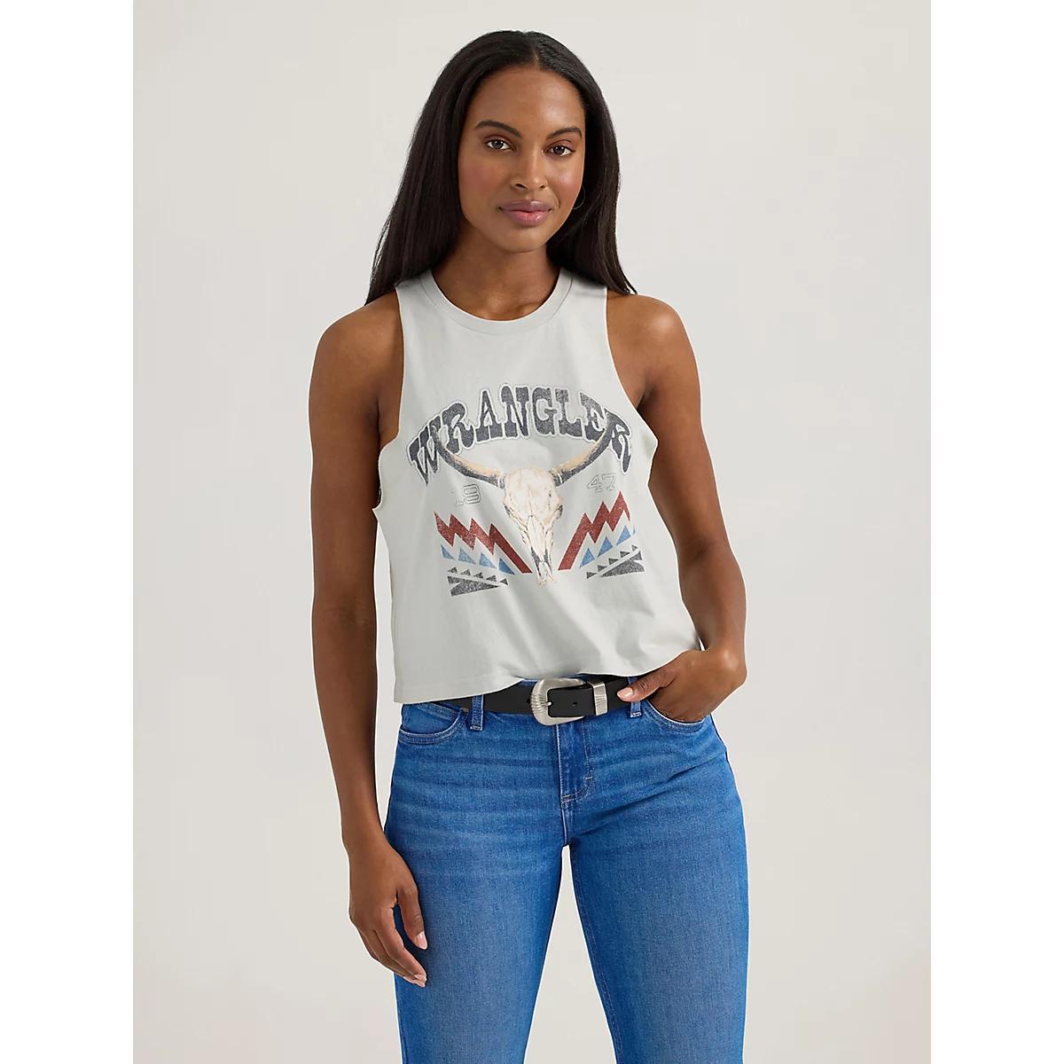 Women's Wrangler Festival Crop Graphic Tank in Antique White Product Image