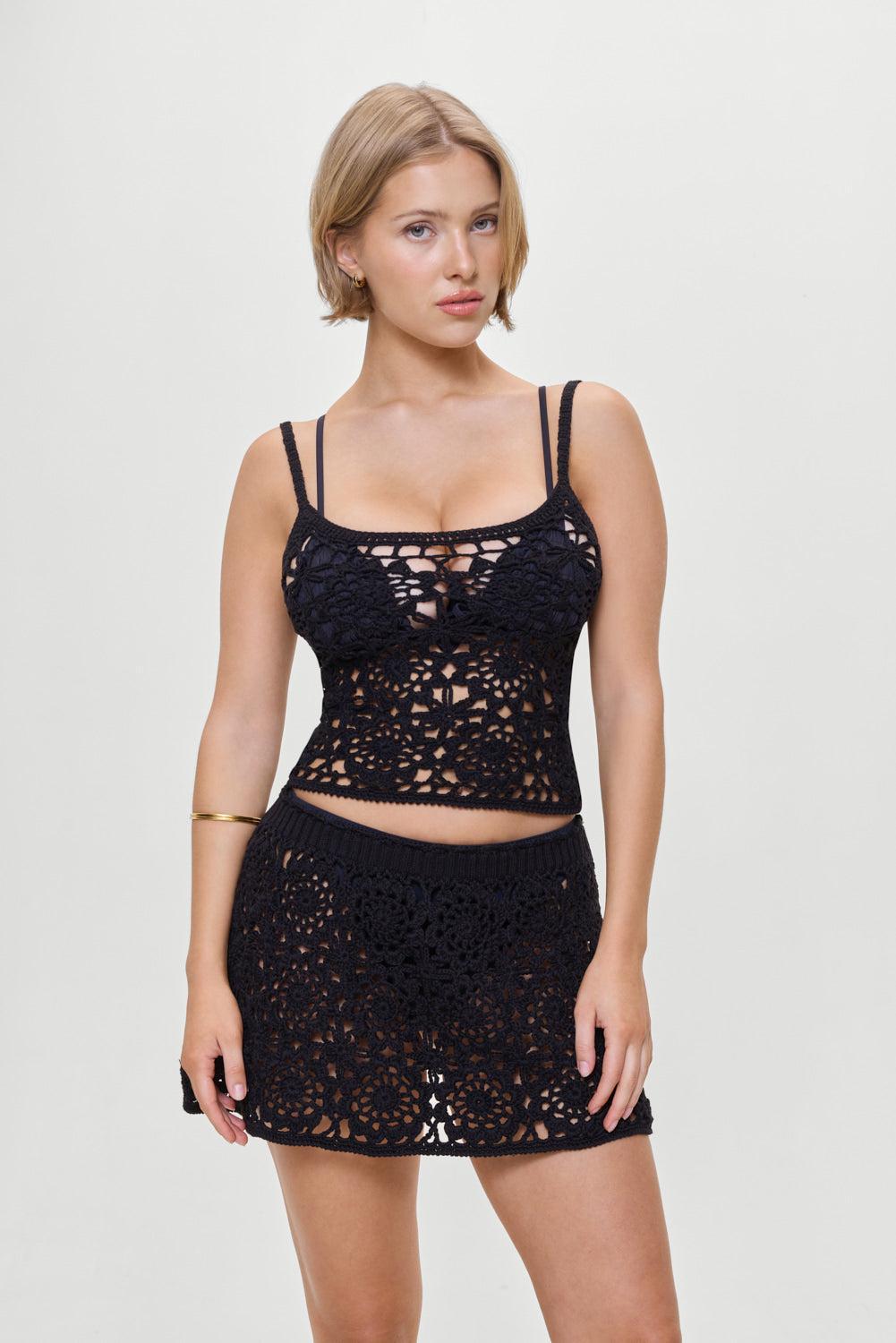 Seaside Crochet Mini Skirt - Black Product Image