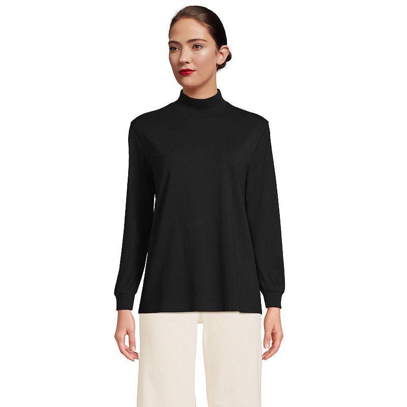 Women's Lands' End Long Sleeve Super T Mockneck Top, Size: Large, Deep  Blue Product Image