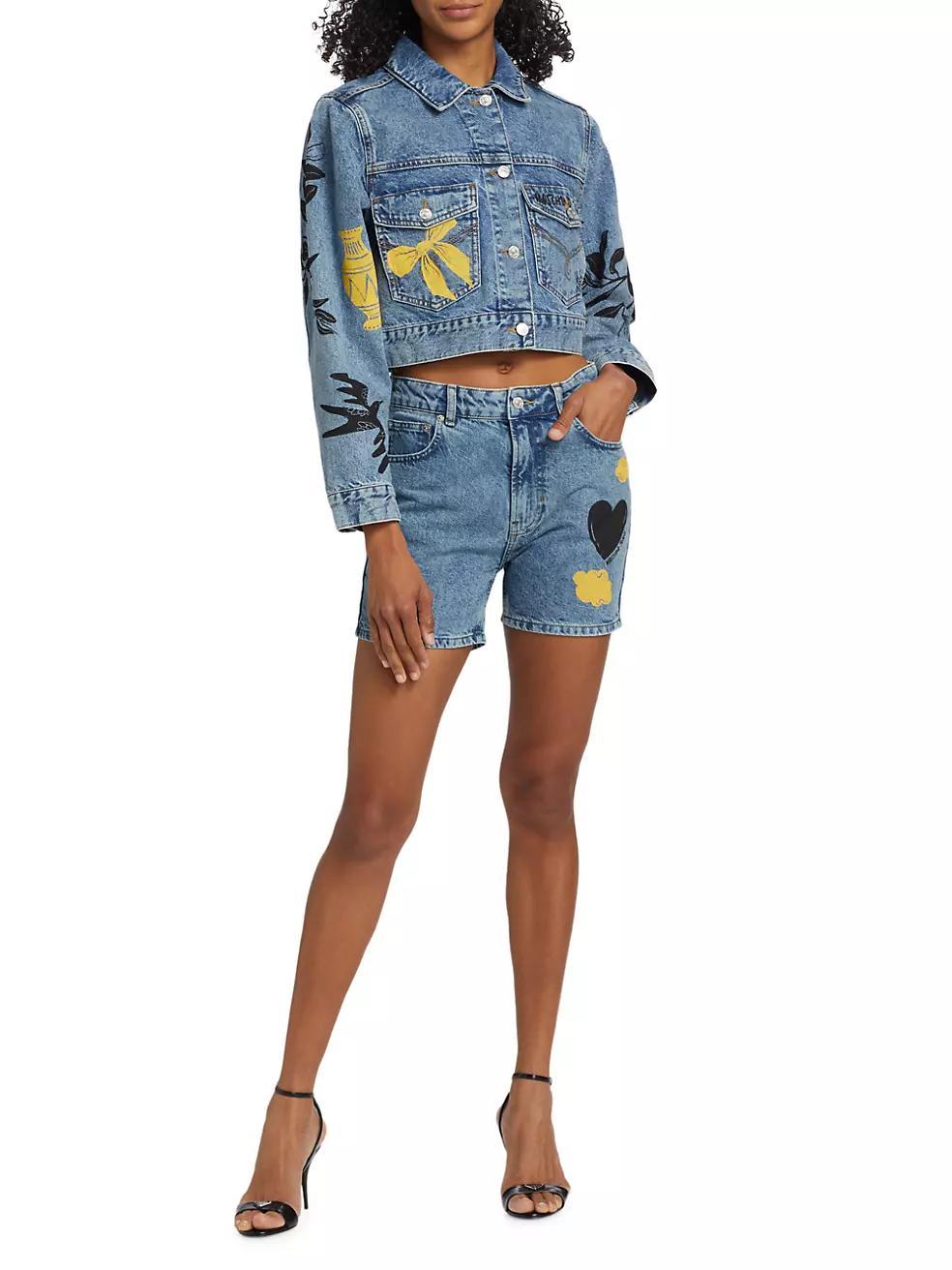 Printed Denim Shorts Product Image