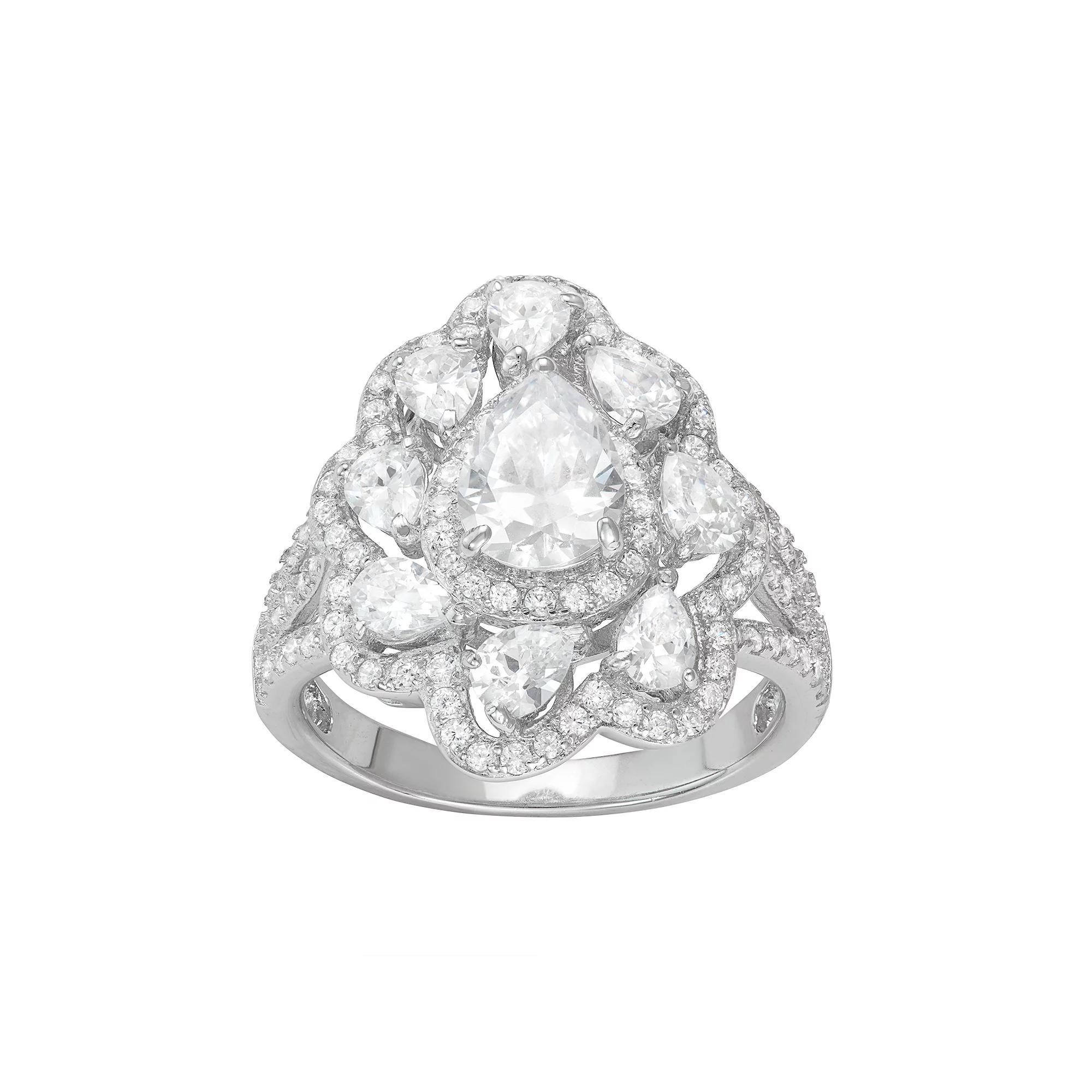 Sterling Silver Cubic Zirconia Pear Halo Ring, Women's, Size: 6, White Product Image