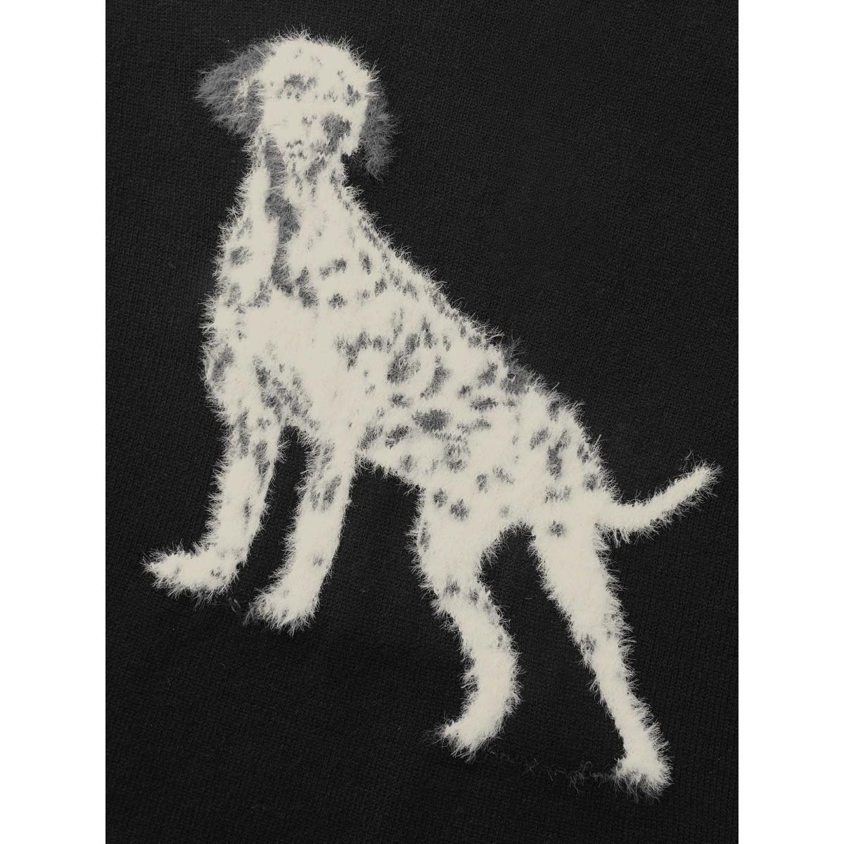Plus Size Dog Jacquard Fluffy Drop Shoulder Pullover Black Women Casual Long Sleeve Round Neck Everyday Pullovers BloomChic 22-24/3X Product Image
