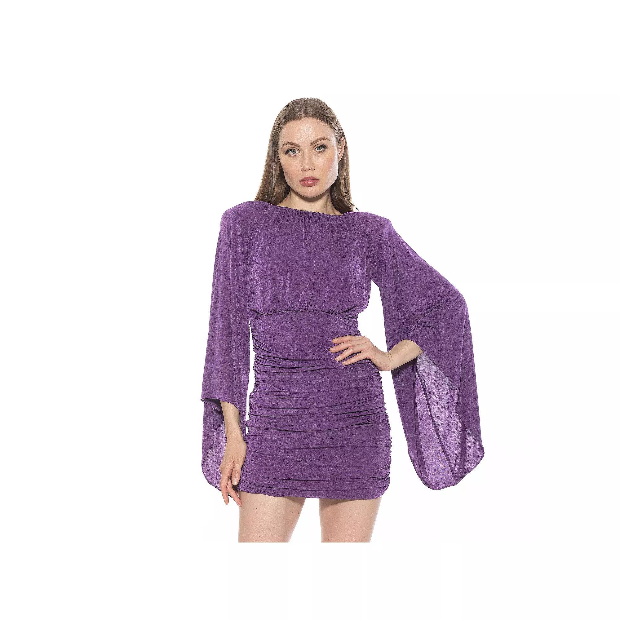 Women's ALEXIA ADMOR Sibyl Draped Sleeve Ruched Mini Dress, Size: Medium, Purple Product Image
