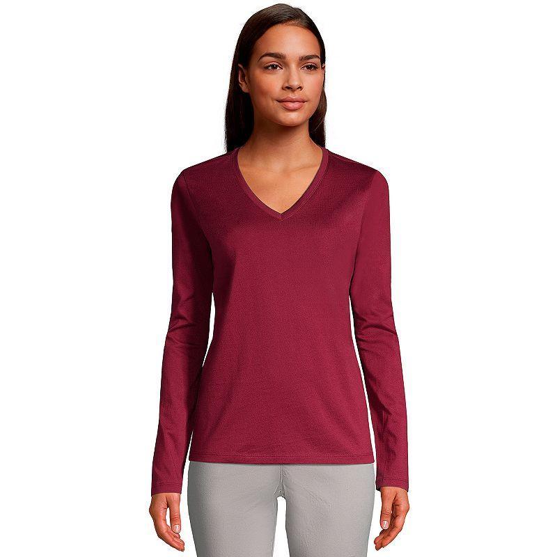 Womens Lands End Relaxed-Fit Supima Long Sleeve Cotton V-Neck Tee Product Image