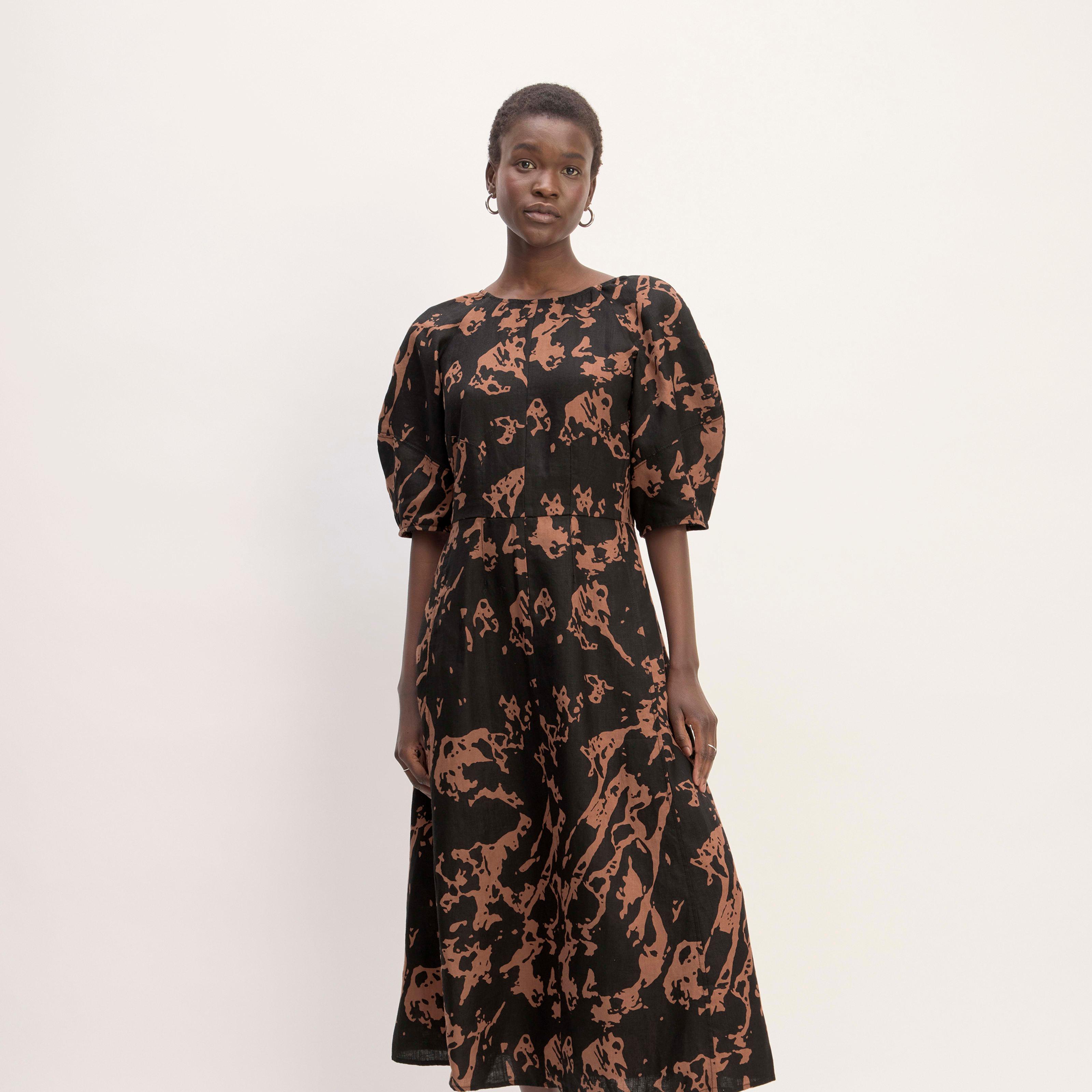 The Linen Short-Sleeve Scoop Midi Dress Product Image