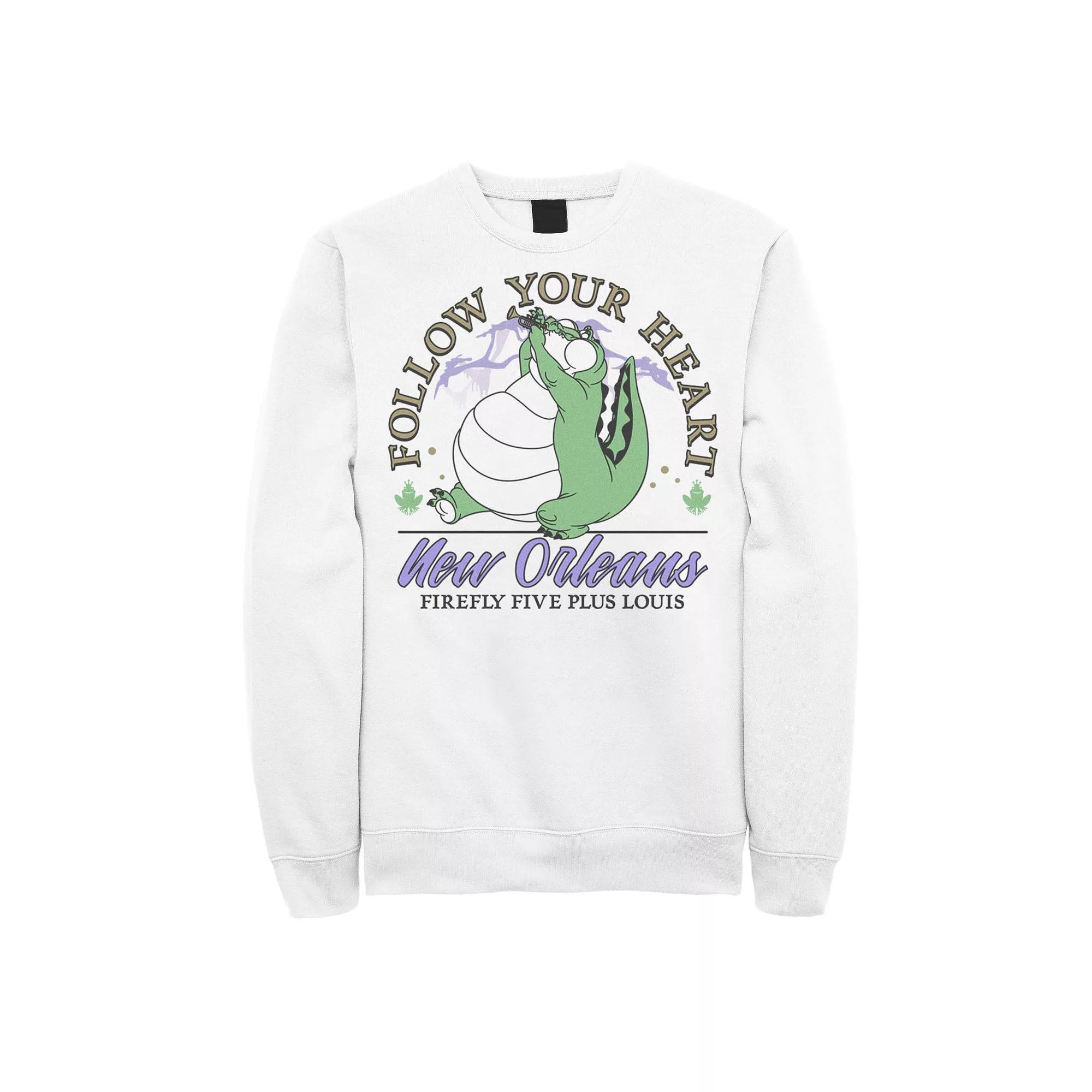 Men's Disney Princess And The Frog Louis Follow Your Heart Sweatshirt, Size: XXL, White Product Image
