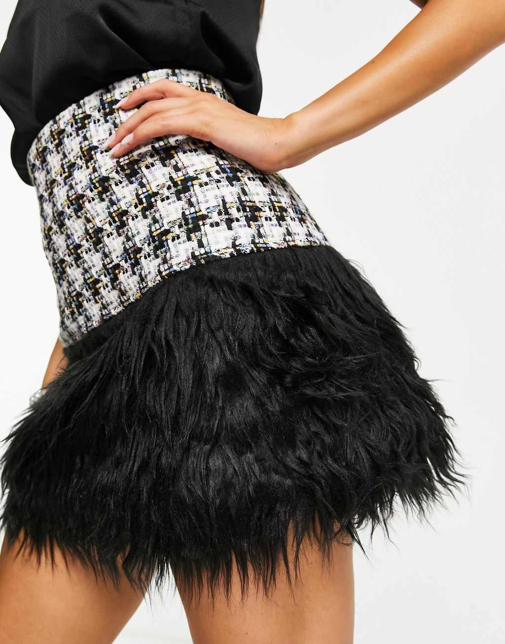 ASOS DESIGN boucle mini skirt with fluffy hem detail Product Image