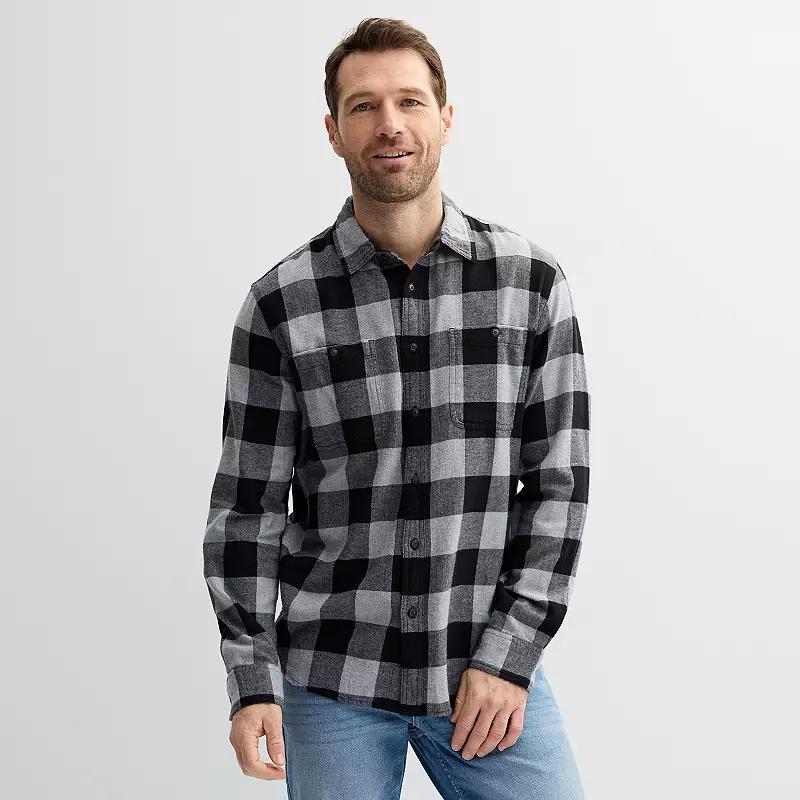 Men's Sonoma Goods For Life® Supersoft Flannel Button-Down Shirt, Size: XS, Grey Ivory Buff Check Product Image