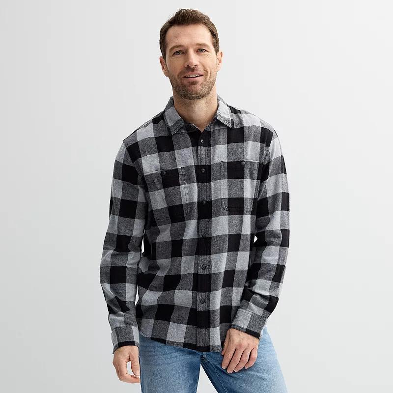 Men's Sonoma Goods For Life® Supersoft Flannel Button-Down Shirt, Size: XS, Grey Ivory Buff Check Product Image