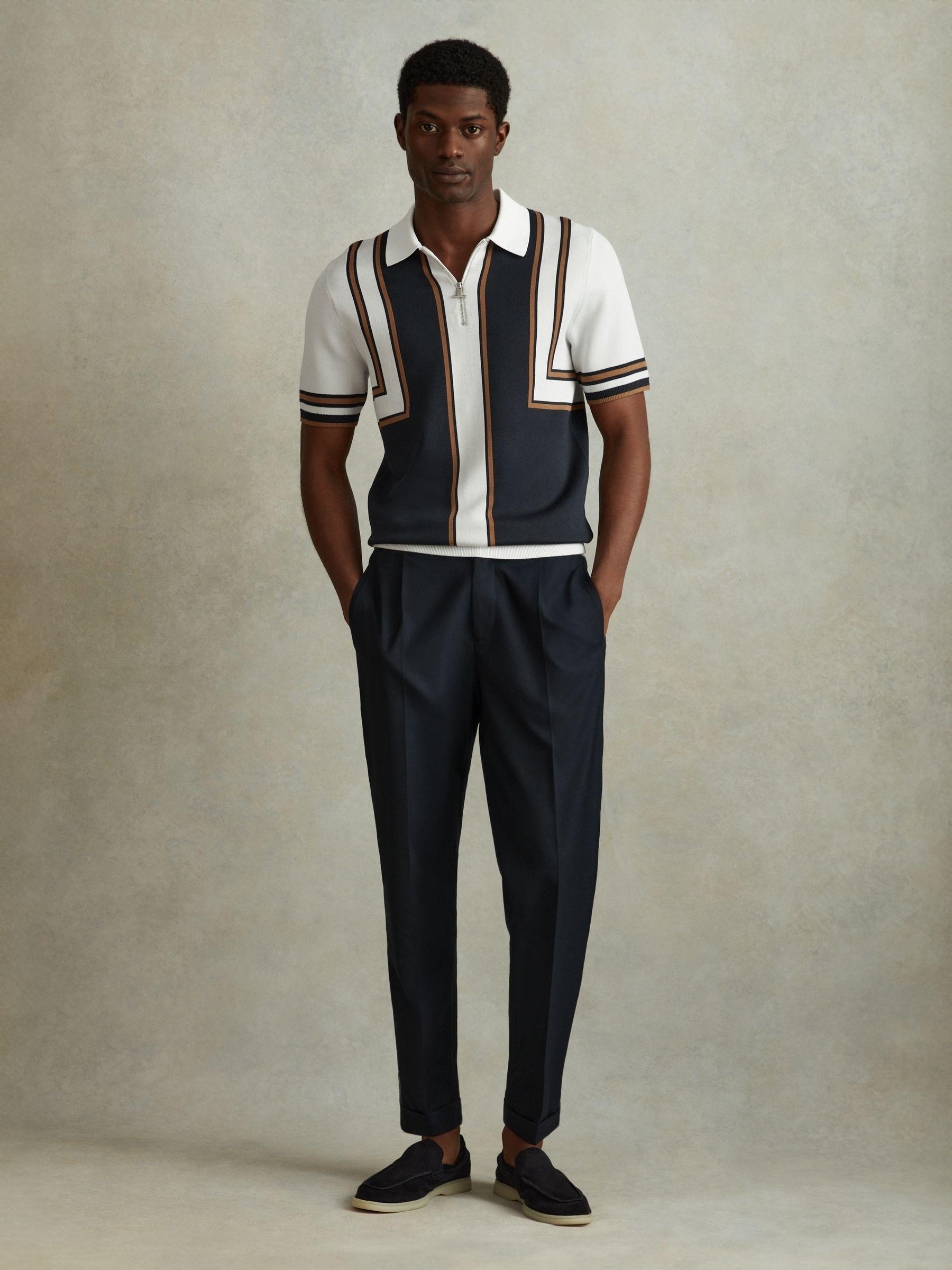 Knitted Half-Zip Polo Shirt in Navy/White Product Image