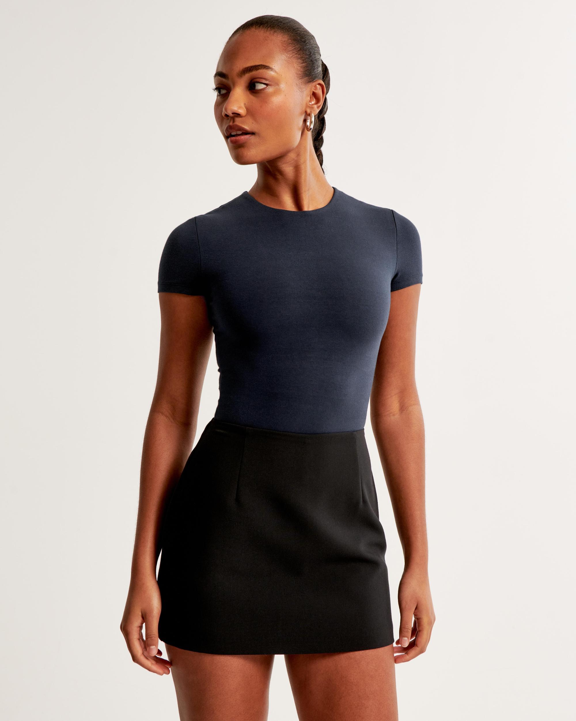 Cotton-Blend Seamless Fabric Tee Bodysuit Product Image