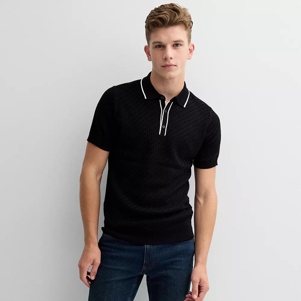 Men's Apt. 9® Textured Merino Wool Blend Short Sleeve Sweater Polo, Size: Small, Mineral Black Product Image
