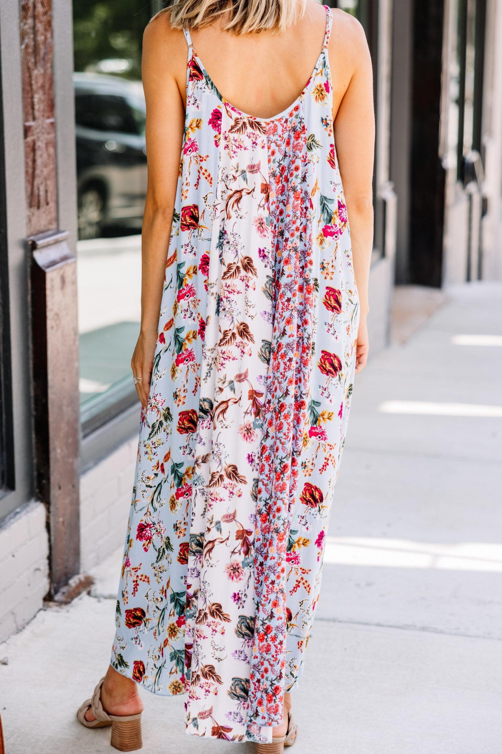 Live The Dream Sky Blue Floral Midi Dress Female Product Image
