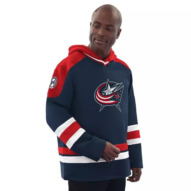 Men's Starter Navy/Red Columbus Blue Jackets Hockey Pullover Hoodie, Size: Large Product Image