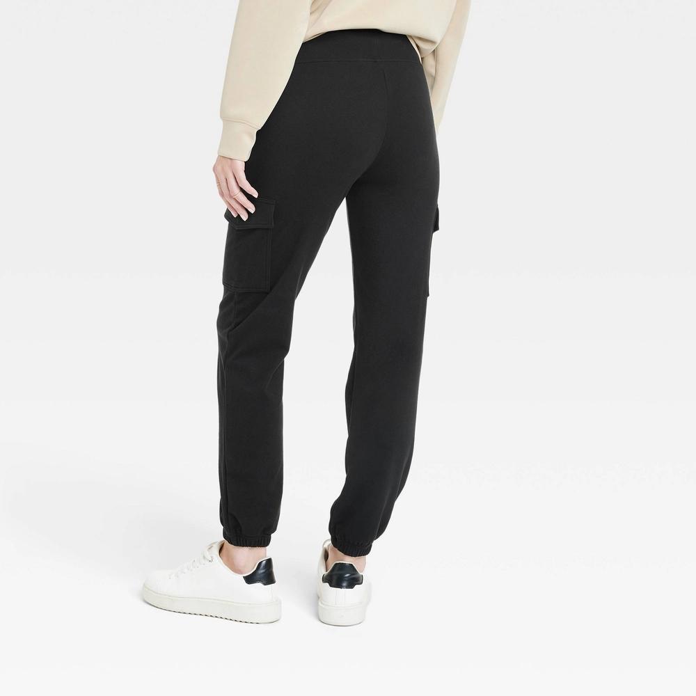 Women's Relaxed Fit Super Soft Cargo Joggers - A New Day™ Black S: Mid Rise, Pull-On, Knit Fabric Product Image