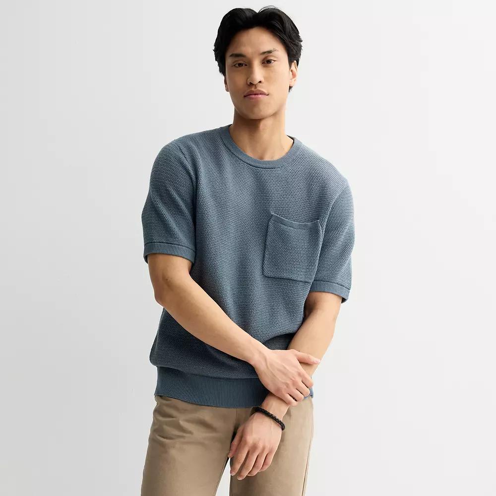 Men's Sage and Steel Short Sleeve Textured Stitch Sweater Tee, Size: XL, Stormy Weather Product Image