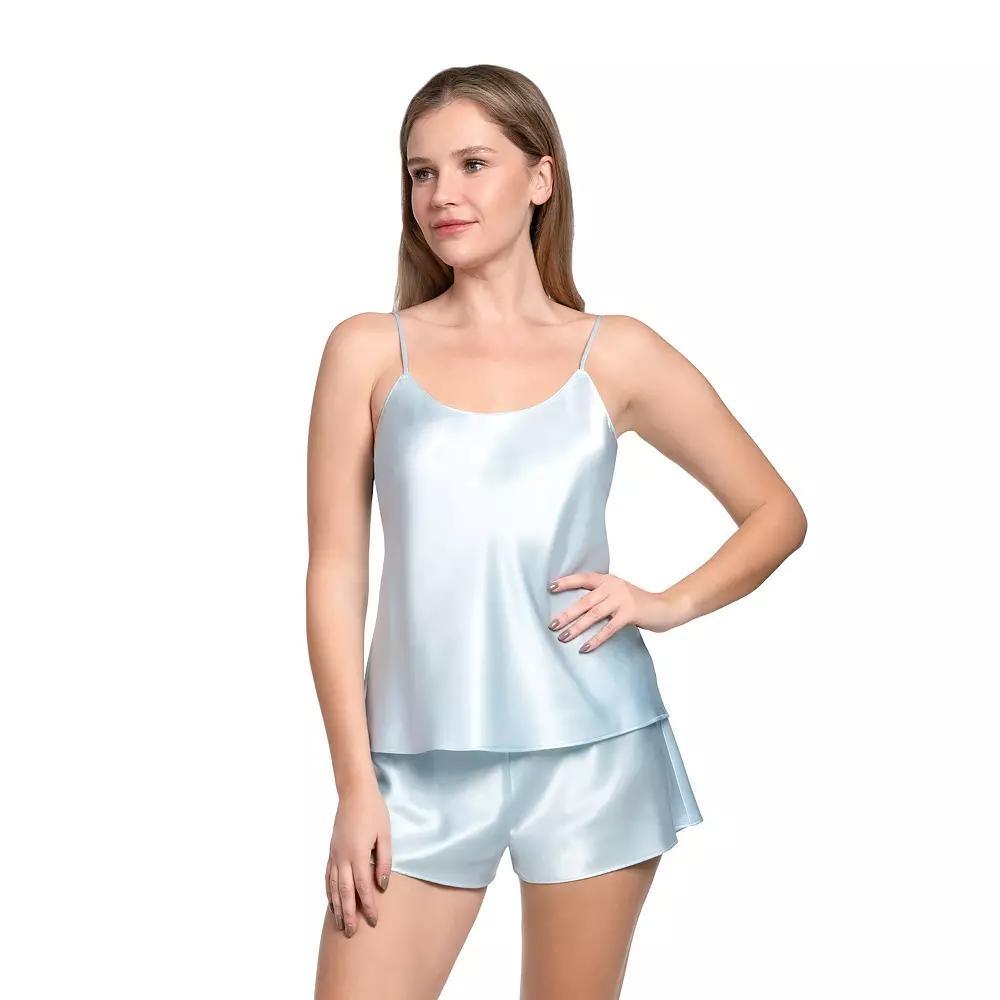 Women's Lilac+London Solid Satin Cami Pajama Top & Pajama Shorts Set, Size: XS, Ice Blue Product Image