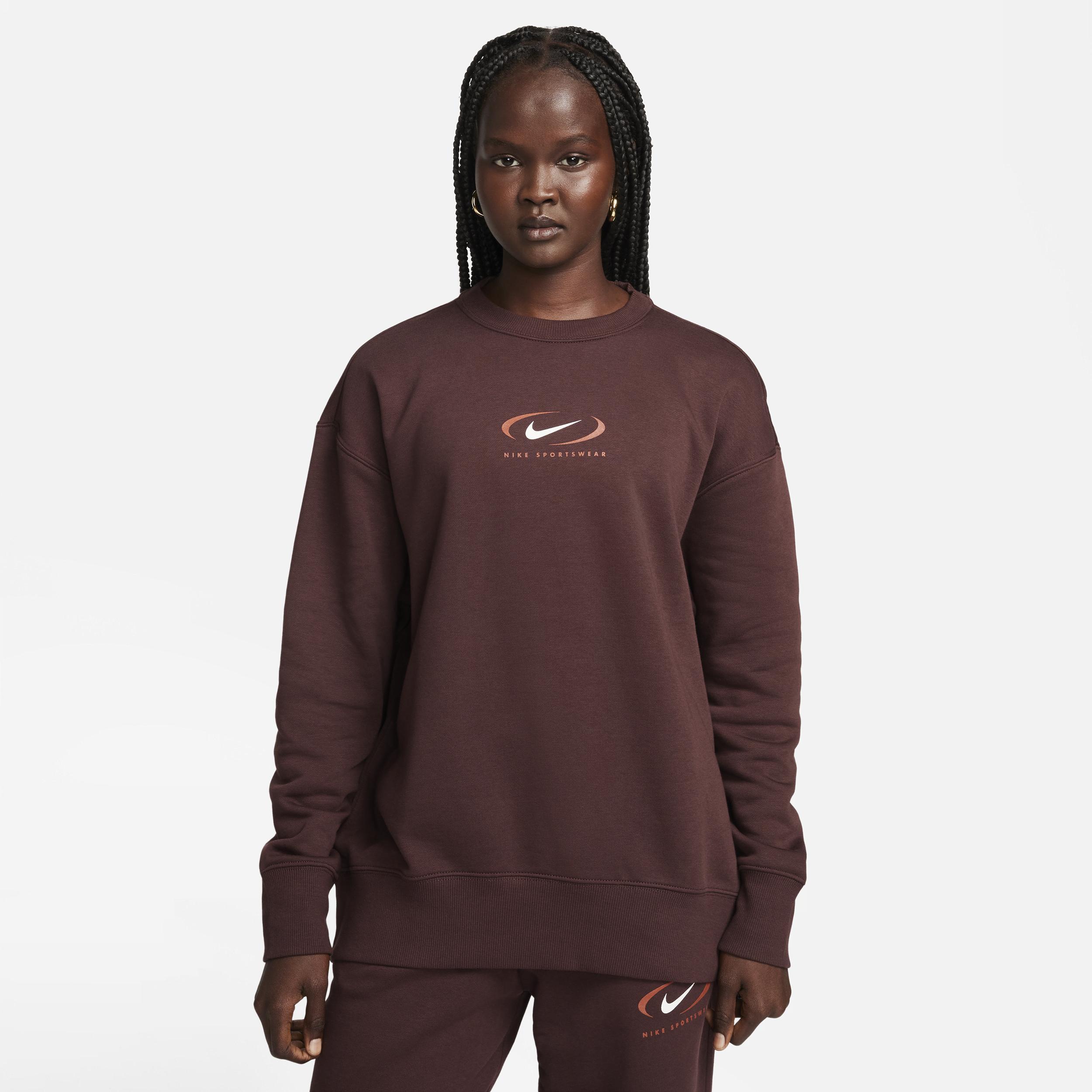 Nike Swoosh oversized fleece sweatshirt in earth brown Product Image