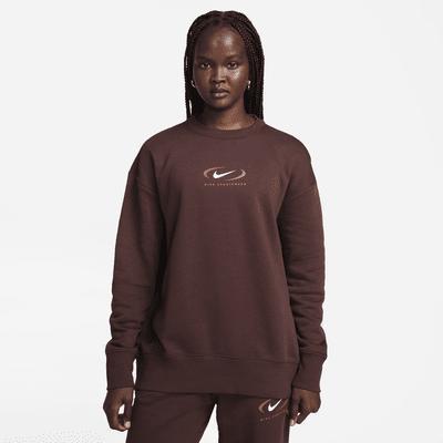 Nike Swoosh oversized fleece sweatshirt in earth brown Product Image
