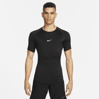 Nike Mens Pro Dri-FIT Tight Short-Sleeve Fitness Top in Black/White Product Image