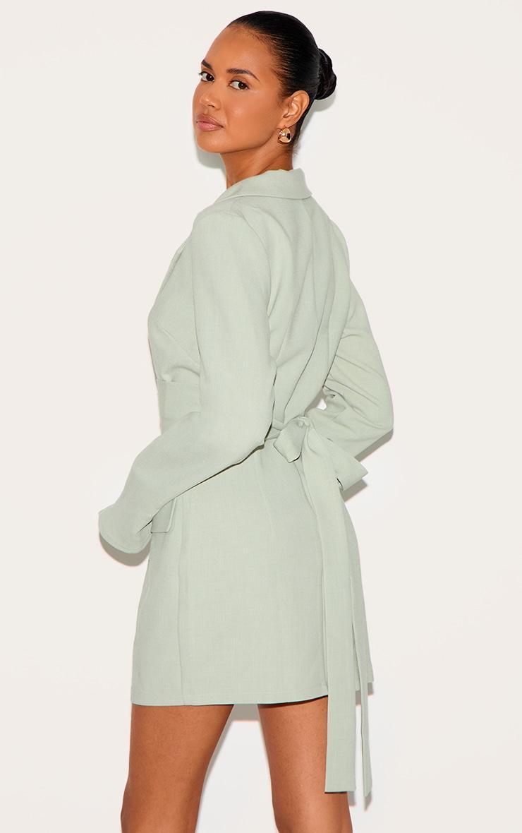Sage Green Woven Belted Blazer Dress Product Image