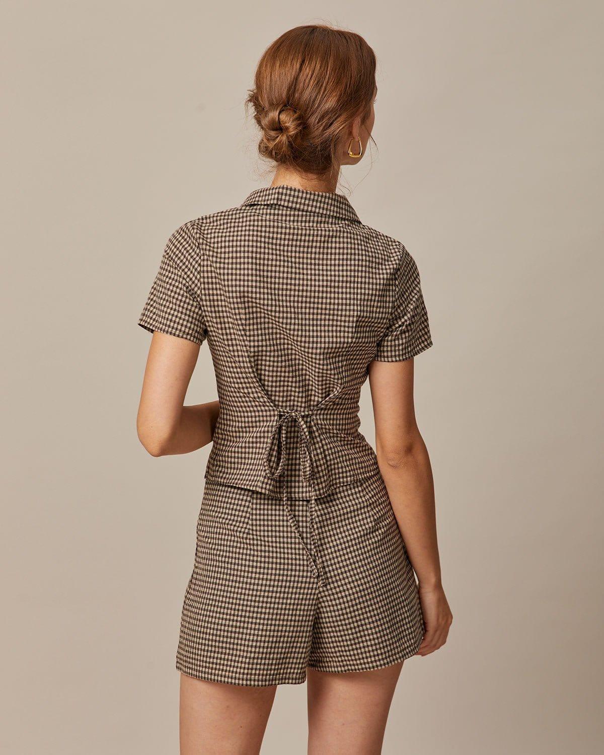 The Brown High Waisted Plaid Shorts Product Image