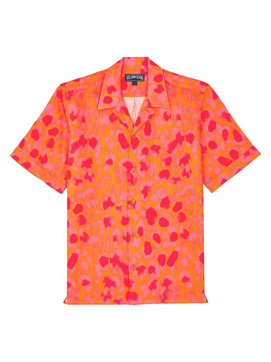 Mens New Leopard Linen Camp Shirt Product Image