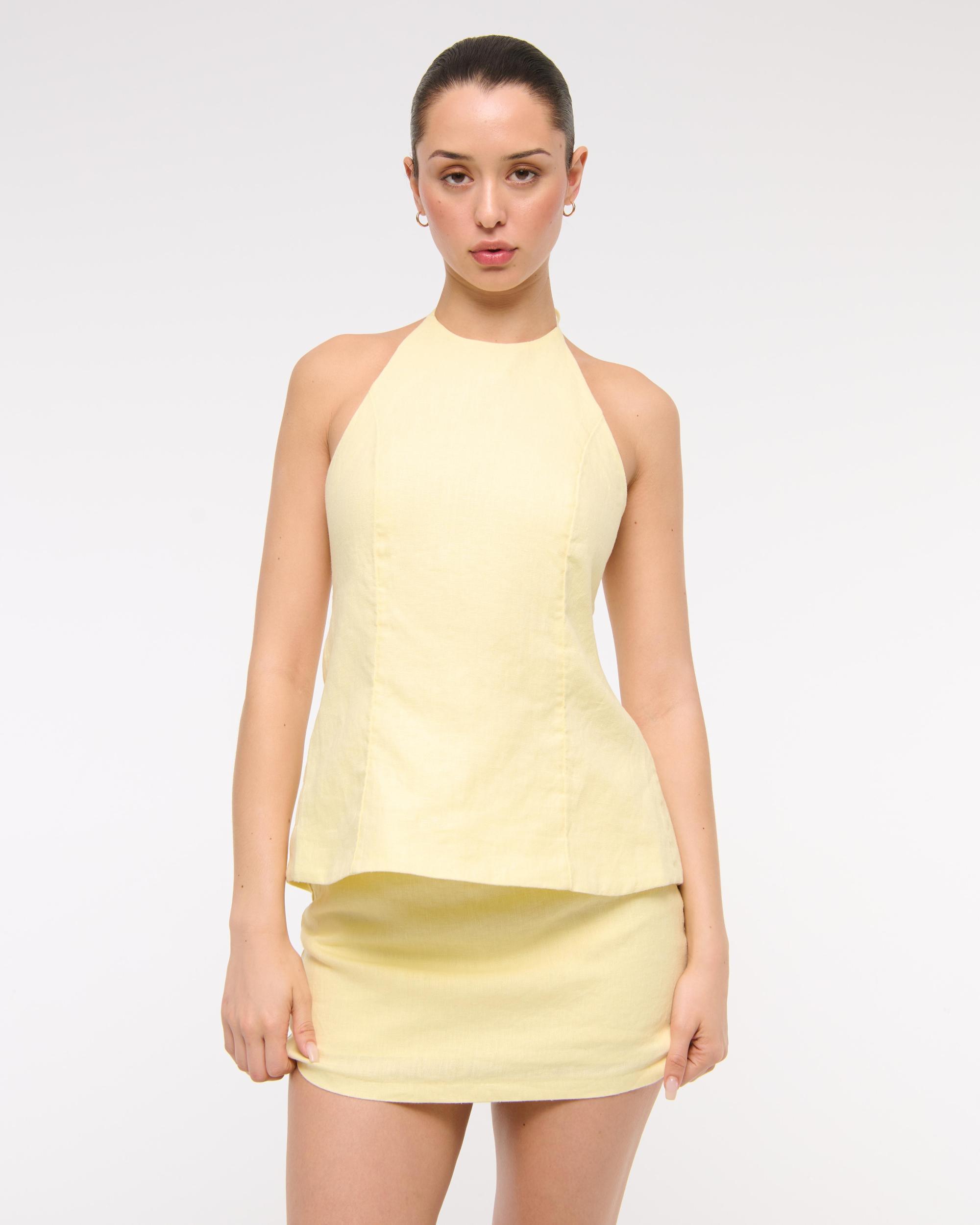 Mid Rise Premium Linen Belted Mini Skort Product Image