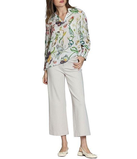 APNY Woven Printed Split V-Neck Long Sleeve Blouse Product Image