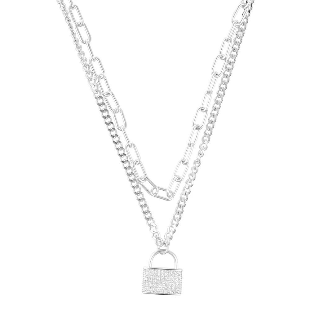 Adornia Adjustable Layered Chain Crystal Lock Necklace, Women's, Size: 16-20" ADJ, Silver Tone Product Image