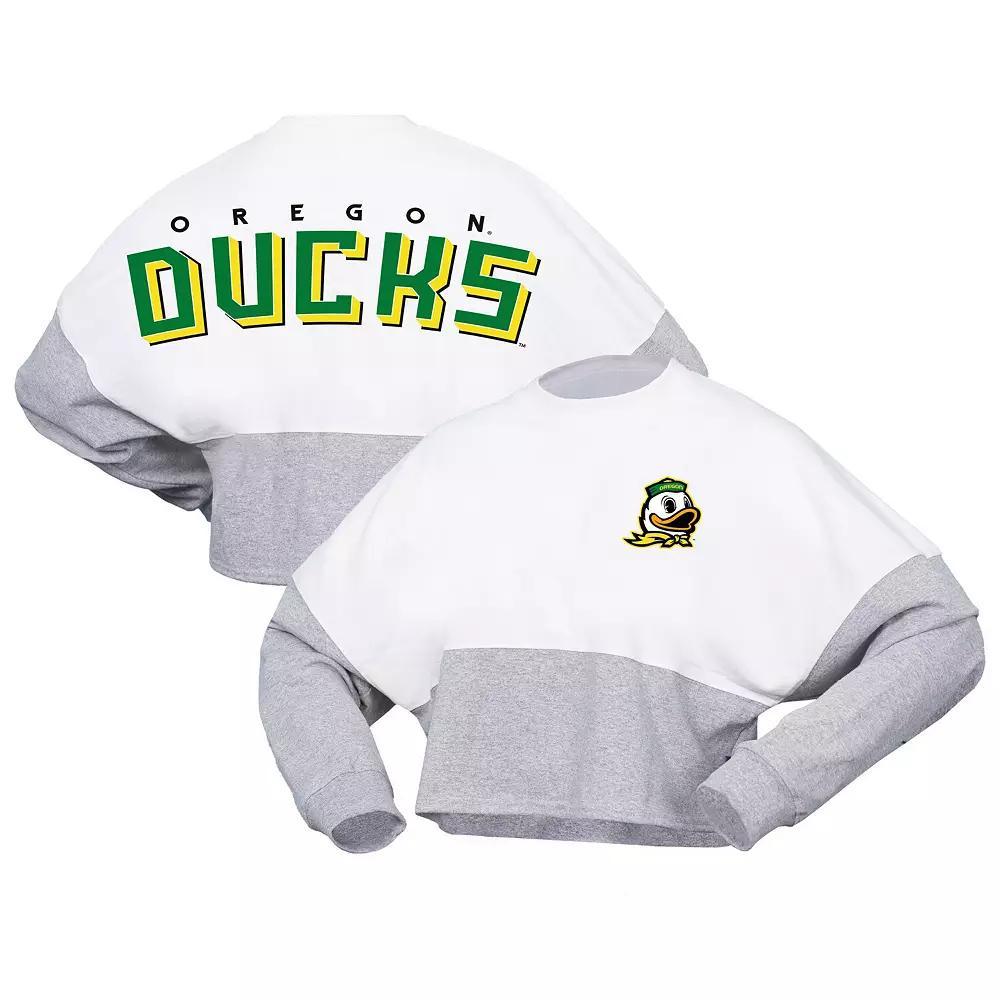 Women's Spirit Jersey  White Oregon Ducks Heather Block Cropped Long Sleeve Jersey T-Shirt, Size: 2XL Product Image