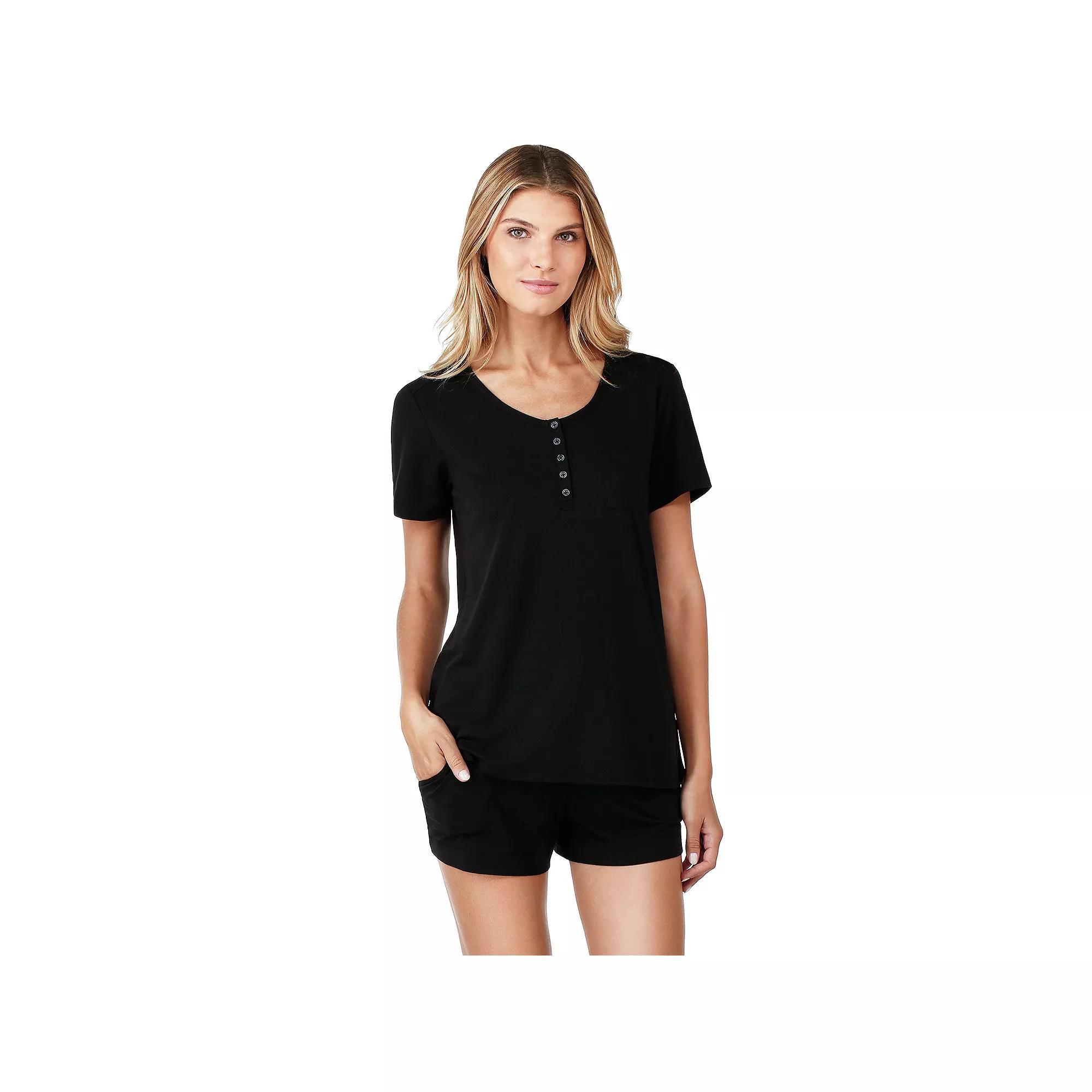 Women's Cuddl Duds® Pajamas: Essential Sleep Tee & Boxers Set, Size: XS, Black Product Image