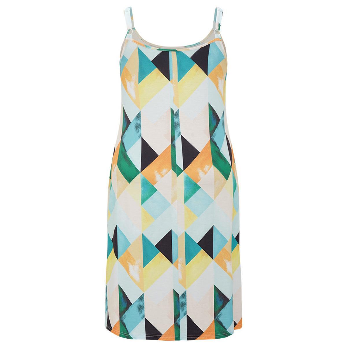 Plus Size Geometric Print Ruffles Pocket Spaghetti Strap Dress Multicolor Women Elegant Adjustable Straps Spaghetti Strap Sleeveless Curvy Midi Dress BloomChic 30/6X Product Image