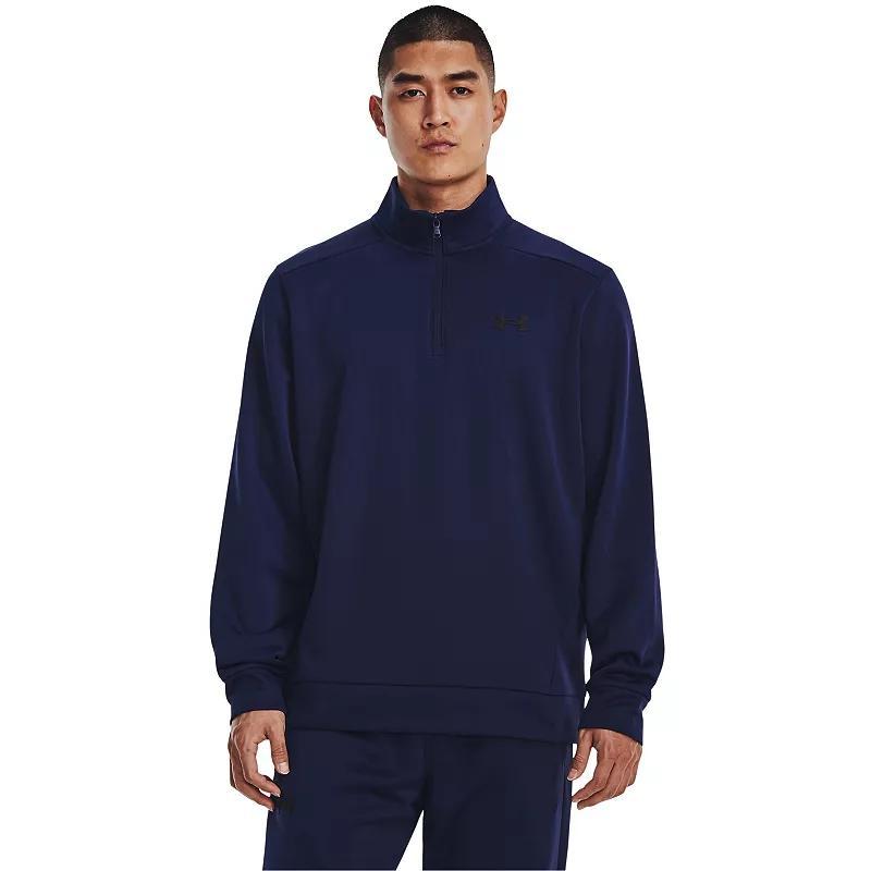 Mens Under Armour 1/4-Zip Fleece Pullover Black Navy Product Image