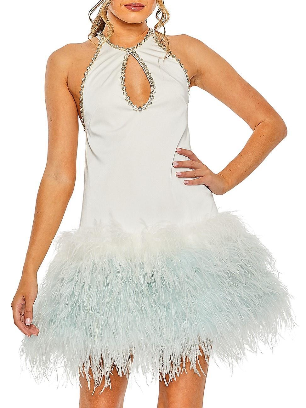 Womens Feather-Trim Halterneck Dress Product Image