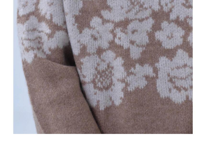 Round Neck Flower Oversized Sweater Product Image