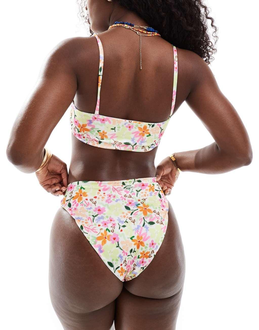 ASOS DESIGN skinny crop bikini top in scribble floral print Product Image