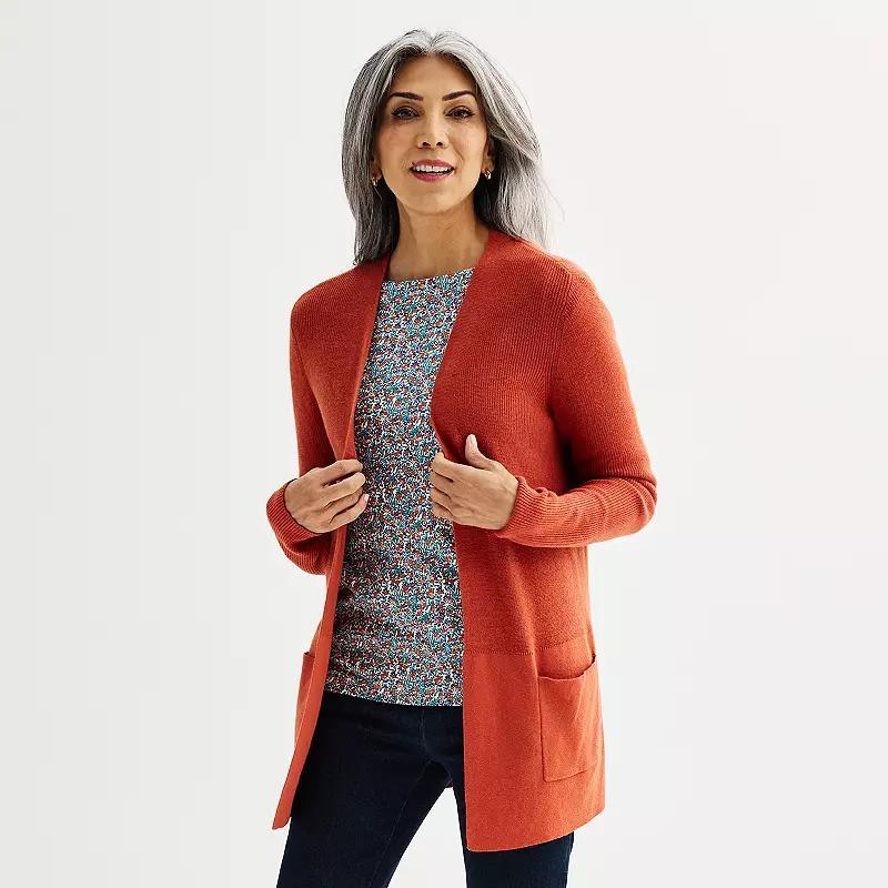 Women's Croft & Barrow® Classic Ribbed Open-Front Cardigan, Size: XS, Mineral Black Product Image